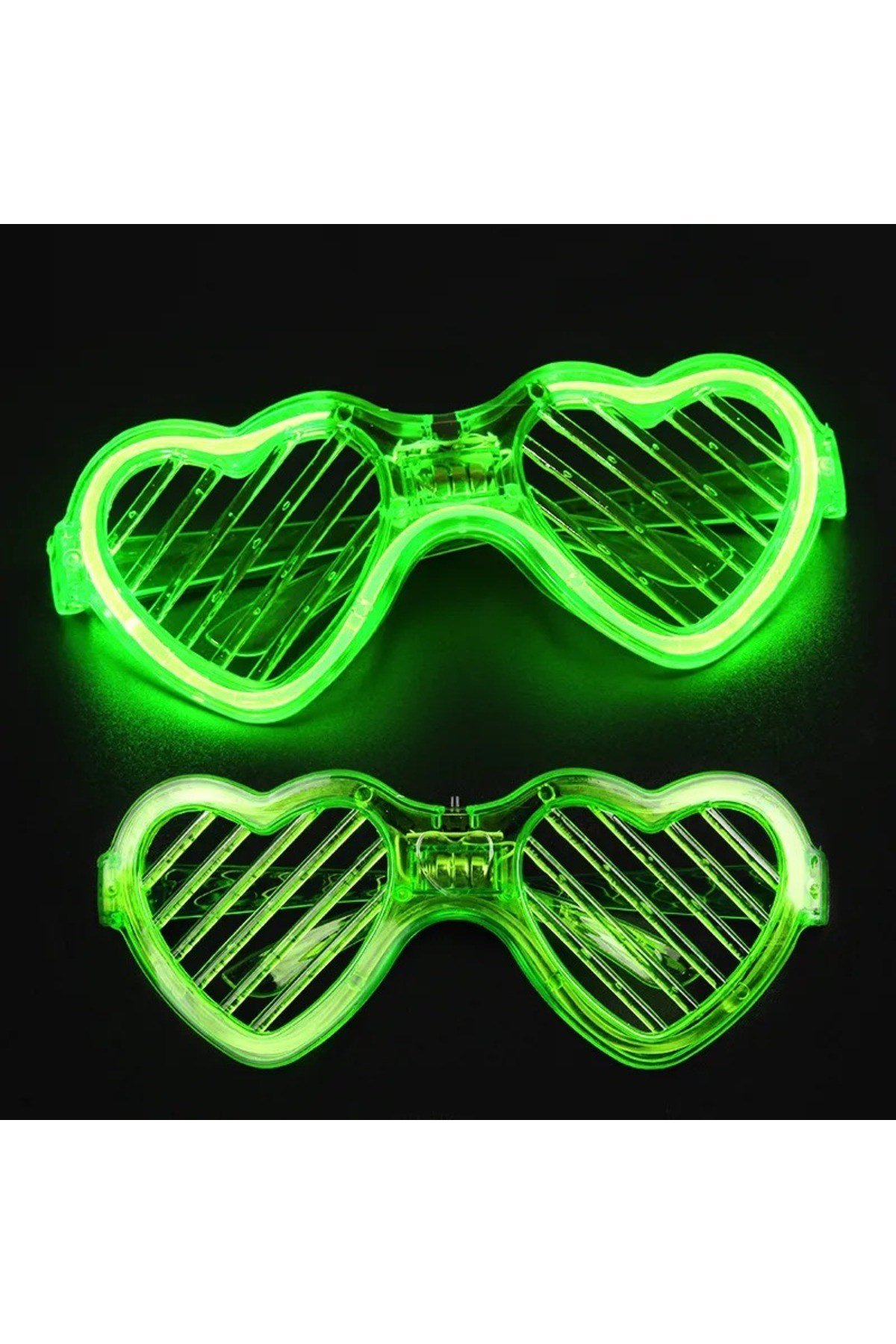 Yeşil LED Işıklı Kalp Gözlük – 3 Modlu Parti & Glow Gözlüğü