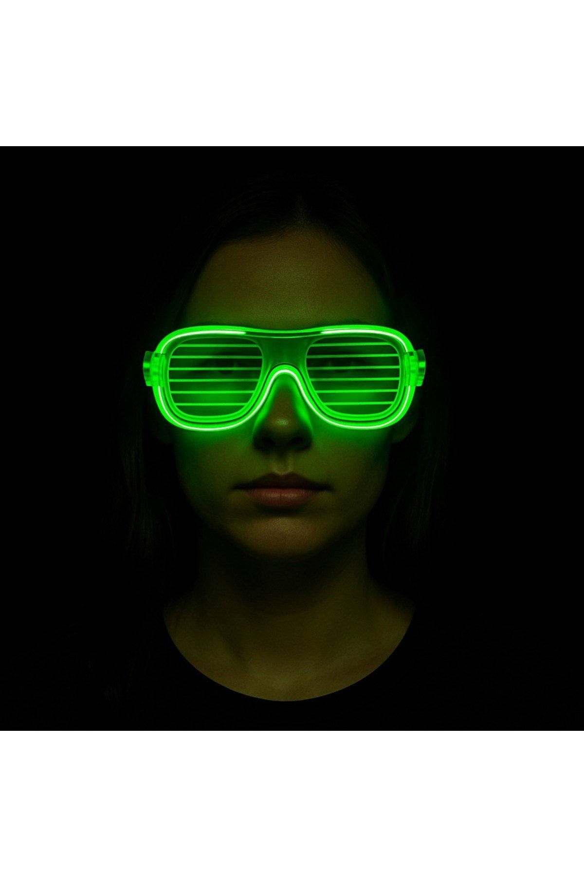 Yeşil LED Işıklı Parti Gözlüğü – Neon Glow Şerit Gözlük 3 Modlu
