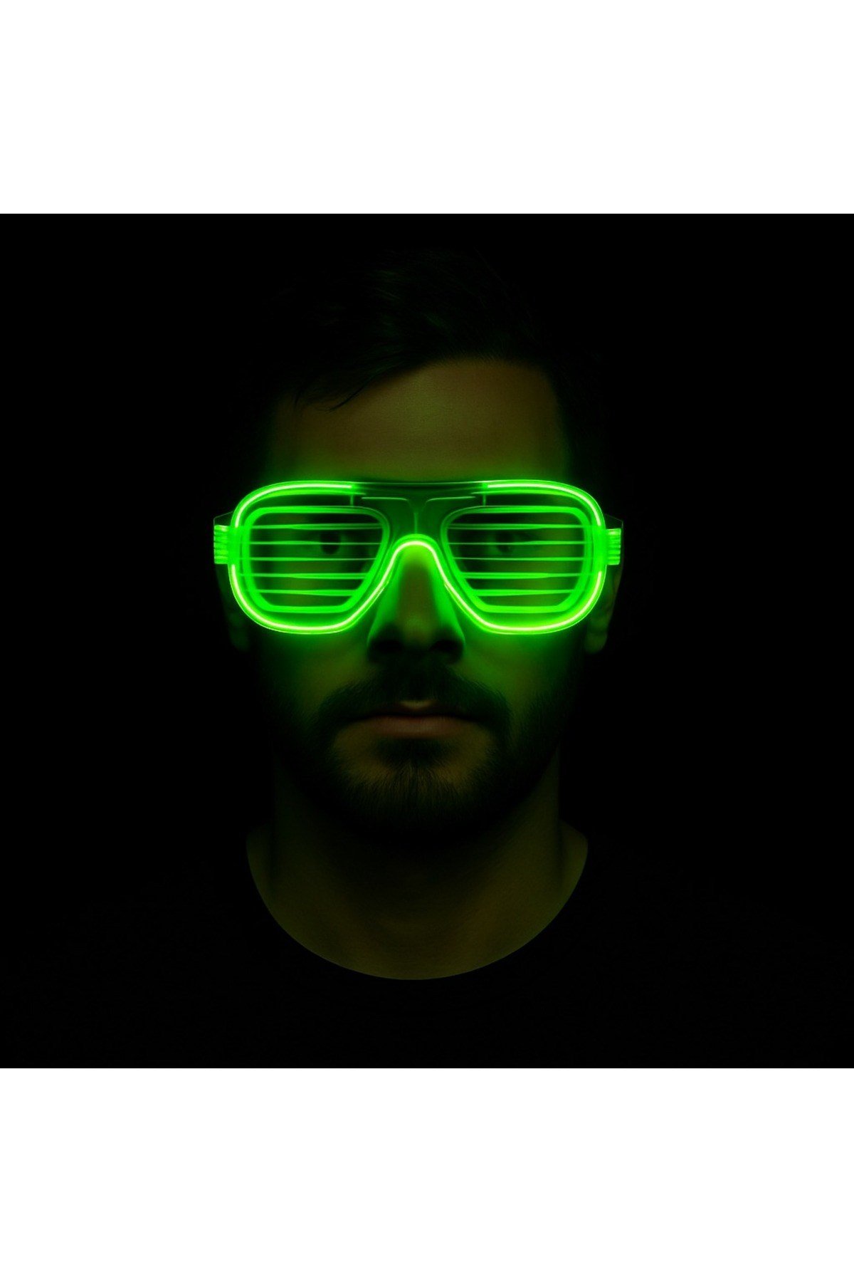 Yeşil LED Işıklı Parti Gözlüğü – Neon Glow Şerit Gözlük 3 Modlu