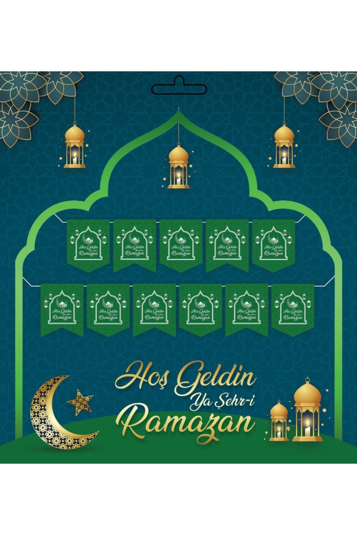 Yeşil Renk Hoşgeldin Ya Şehr-i Ramazan Yazılı Banner Ramazan Süslemesi 230 cm