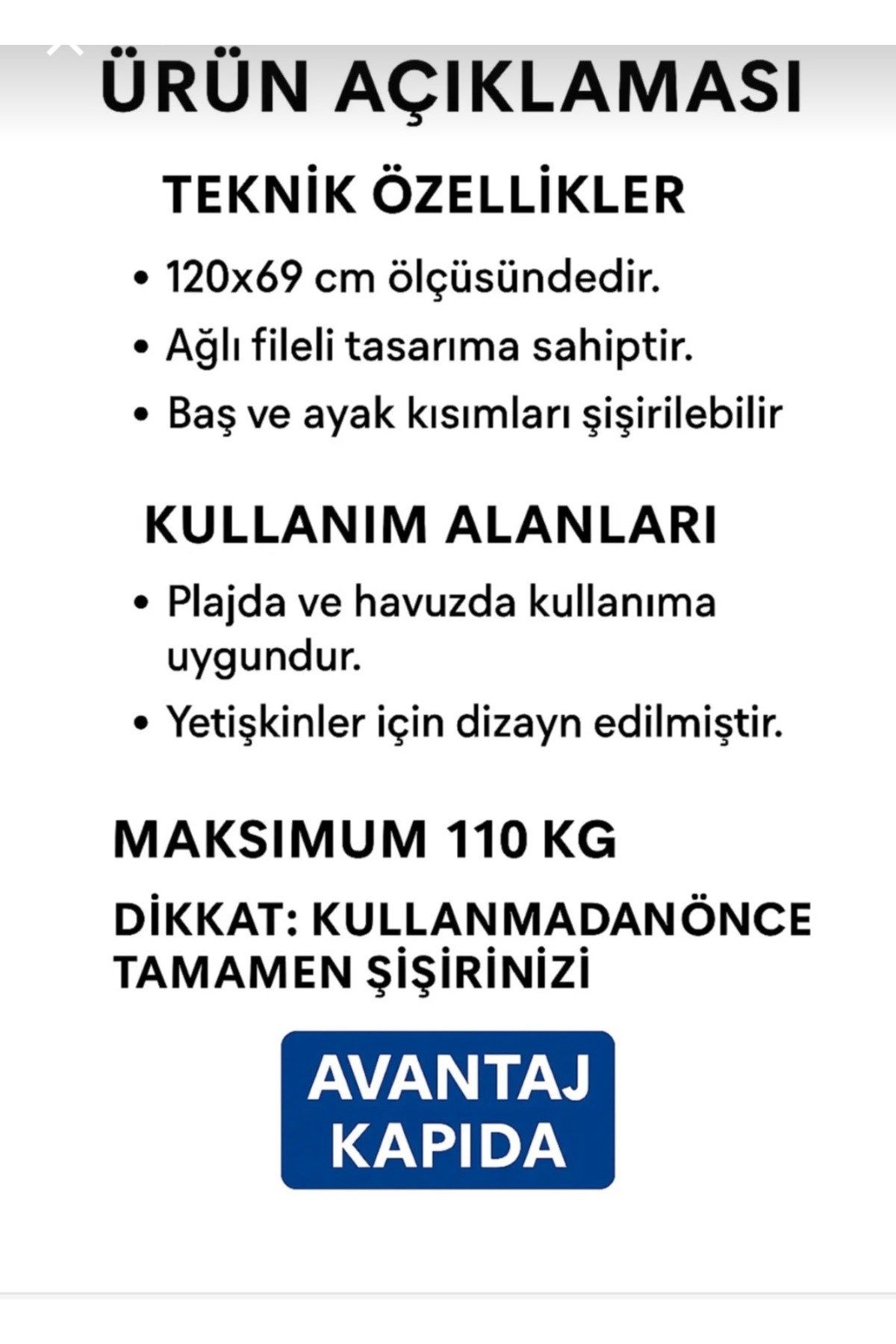 Yetişkin Relax Fileli Şişme Deniz Havuz Yatağı – Hamaklı Uzanma Şezlong Modeli 120x69