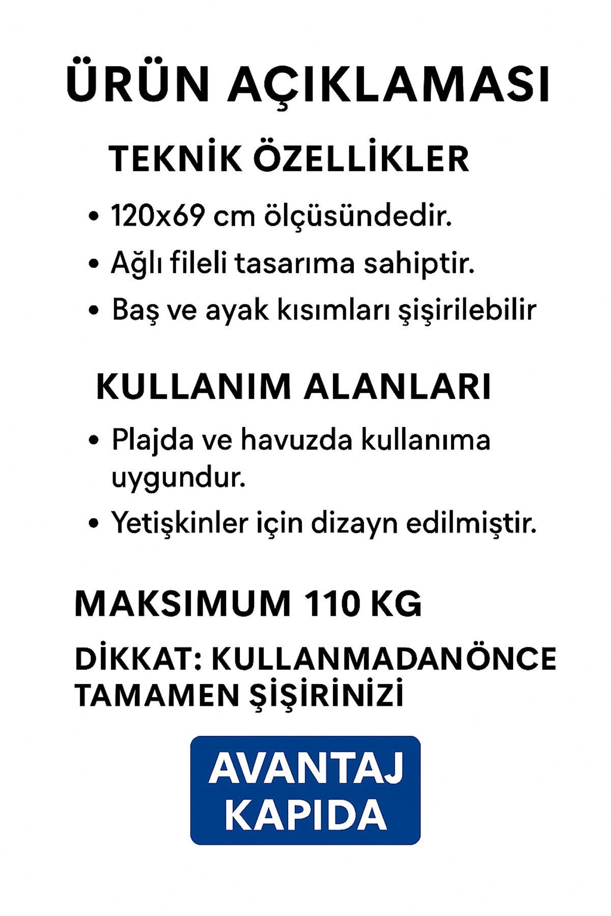 Yetişkin Relax Fileli Şişme Deniz Havuz Yatağı – Hamaklı Uzanma Şezlong Modeli 120x69