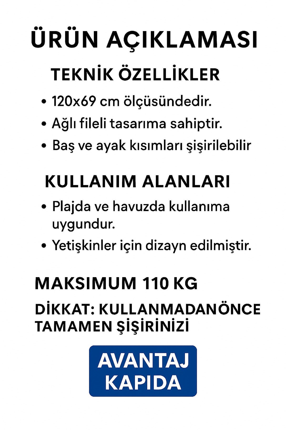 Yetişkin Relax Fileli Şişme Deniz Havuz Yatağı – Hamaklı Uzanma Şezlong Modeli 120x69