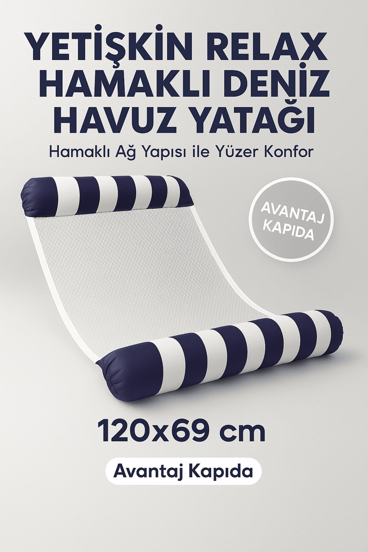 Yetişkin Relax Fileli Şişme Deniz Havuz Yatağı – Hamaklı Uzanma Şezlong Modeli 120x69