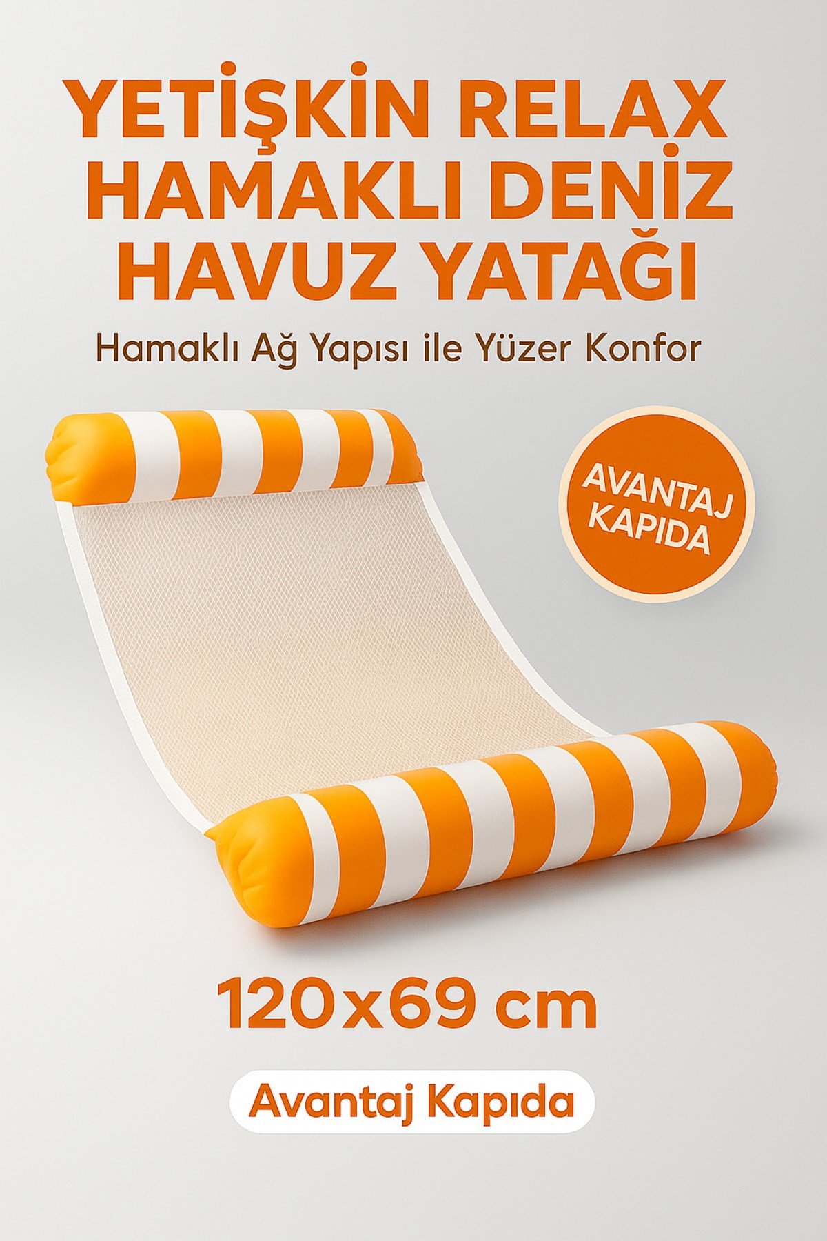 Yetişkin Relax Fileli Şişme Deniz Havuz Yatağı – Hamaklı Uzanma Şezlong Modeli 120x69