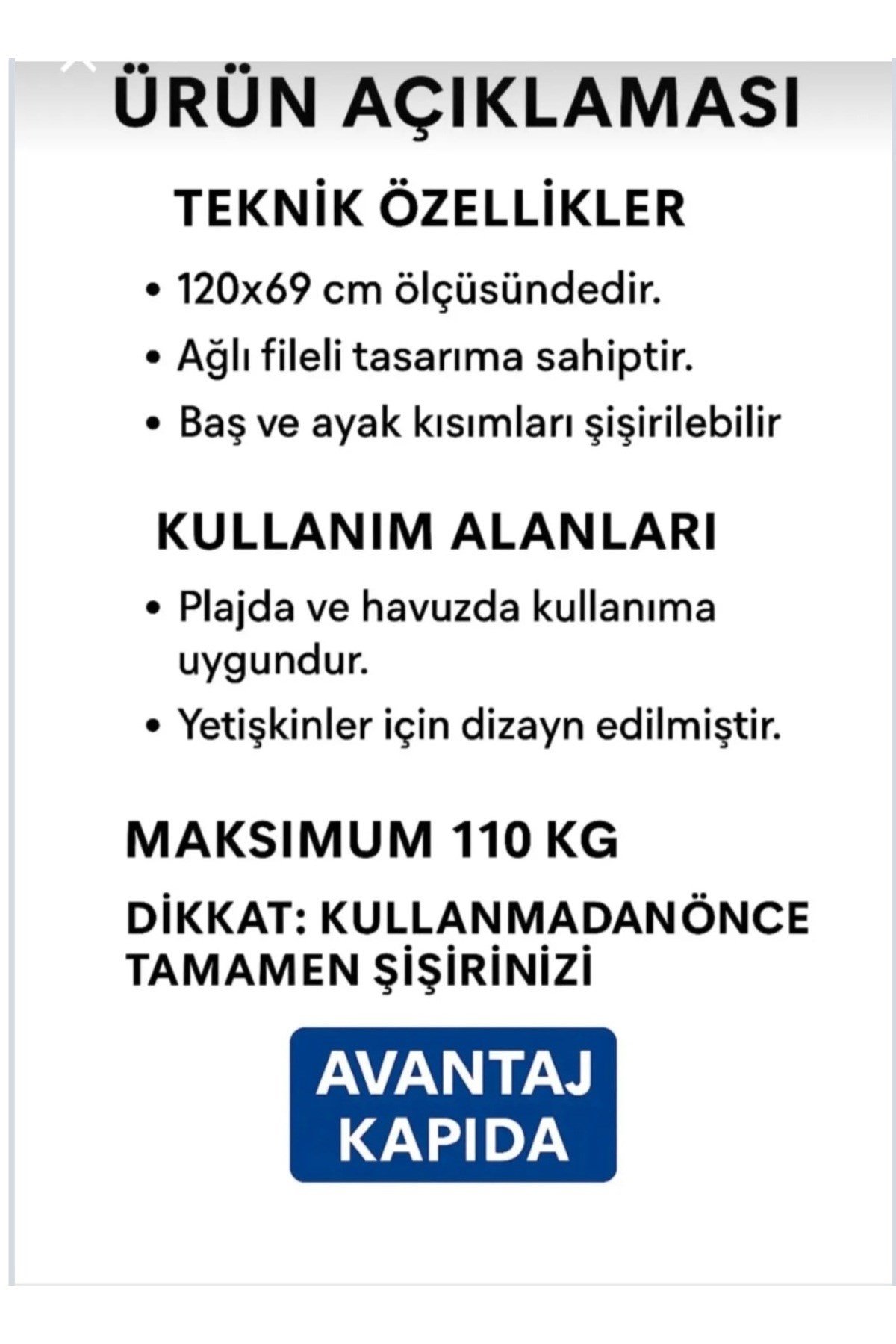 Yetişkin Relax Fileli Şişme Deniz Havuz Yatağı – Hamaklı Uzanma Şezlong Modeli 120x69
