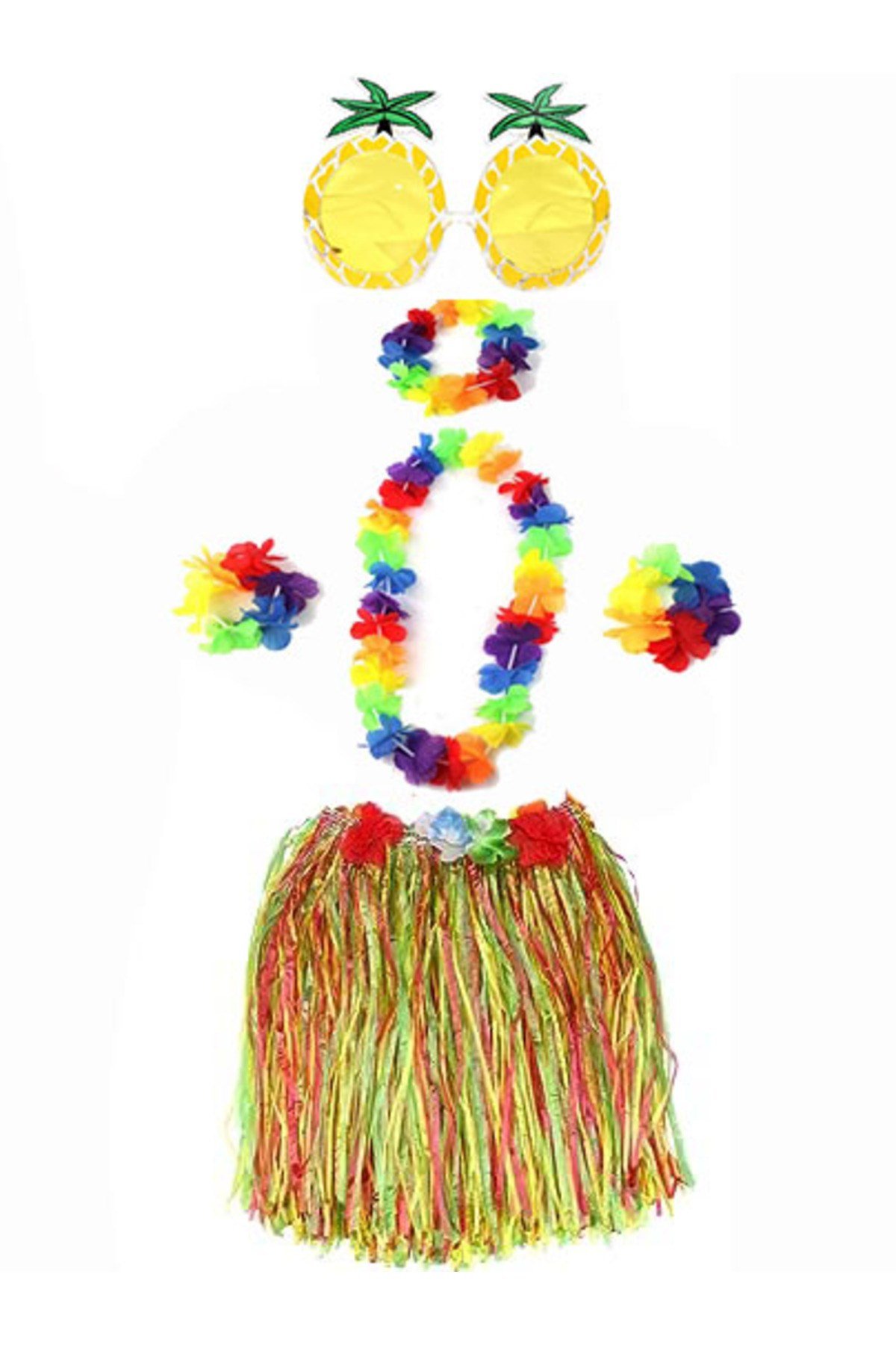 Yetişkin ve Çocuk Uyumlu Luau Aloha Hawaii Rengarenk 40 cm Etek Ananas Şekilli Gözlük Hawaii Kolye