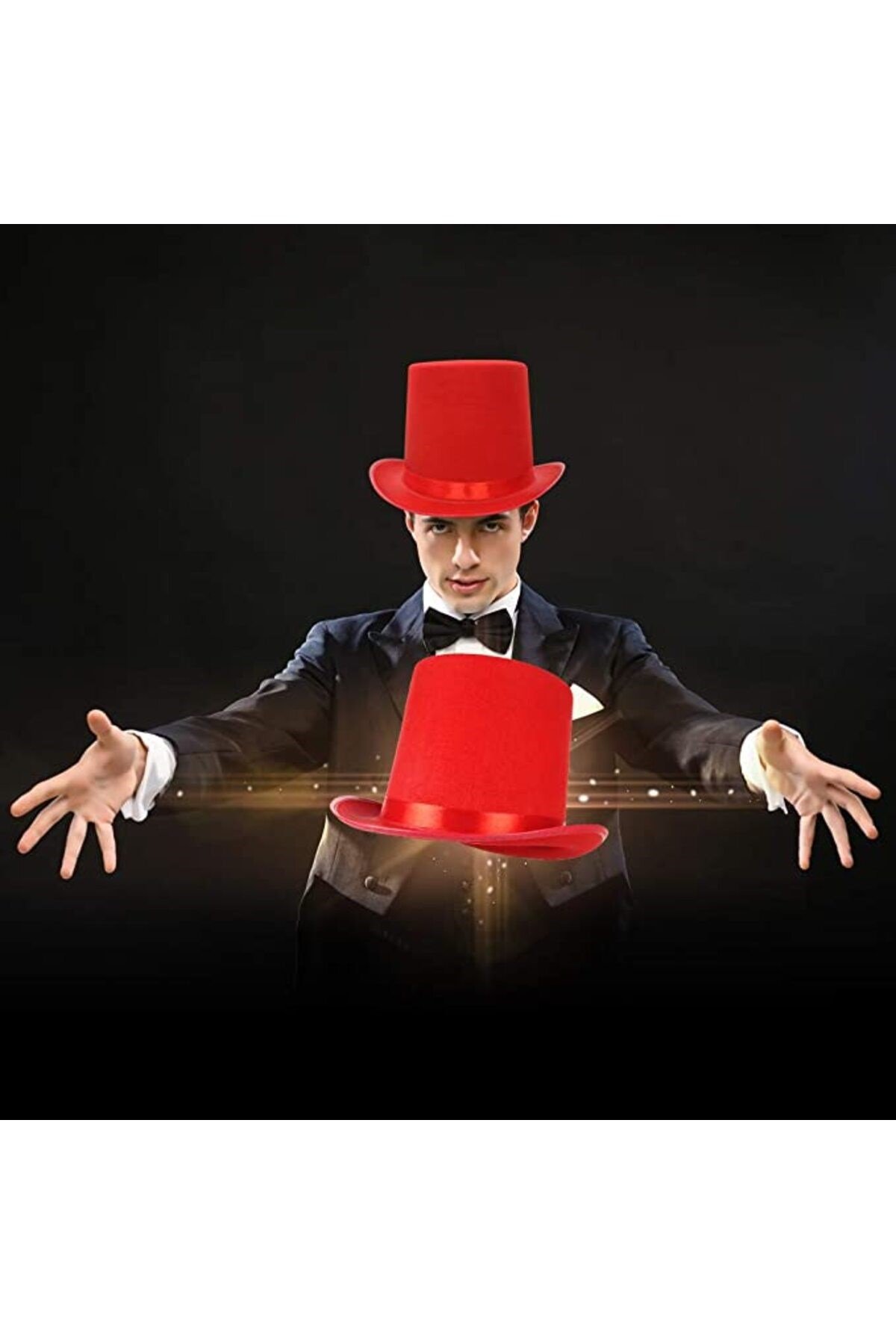 Yetişkinler İçin Kırmızı Renk Ringmaster Sihirbaz Şapkası Fötr Şapka 15 cm