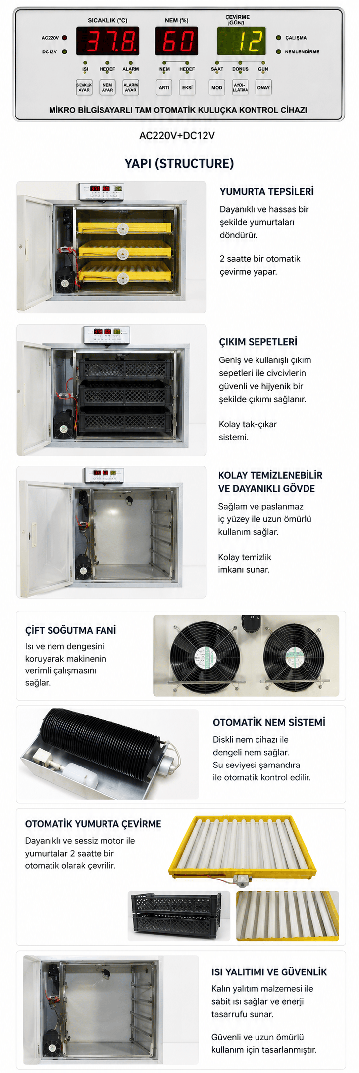 300 Yumurtalık Ticari Tam Otomatik Kuluçka Makinesi