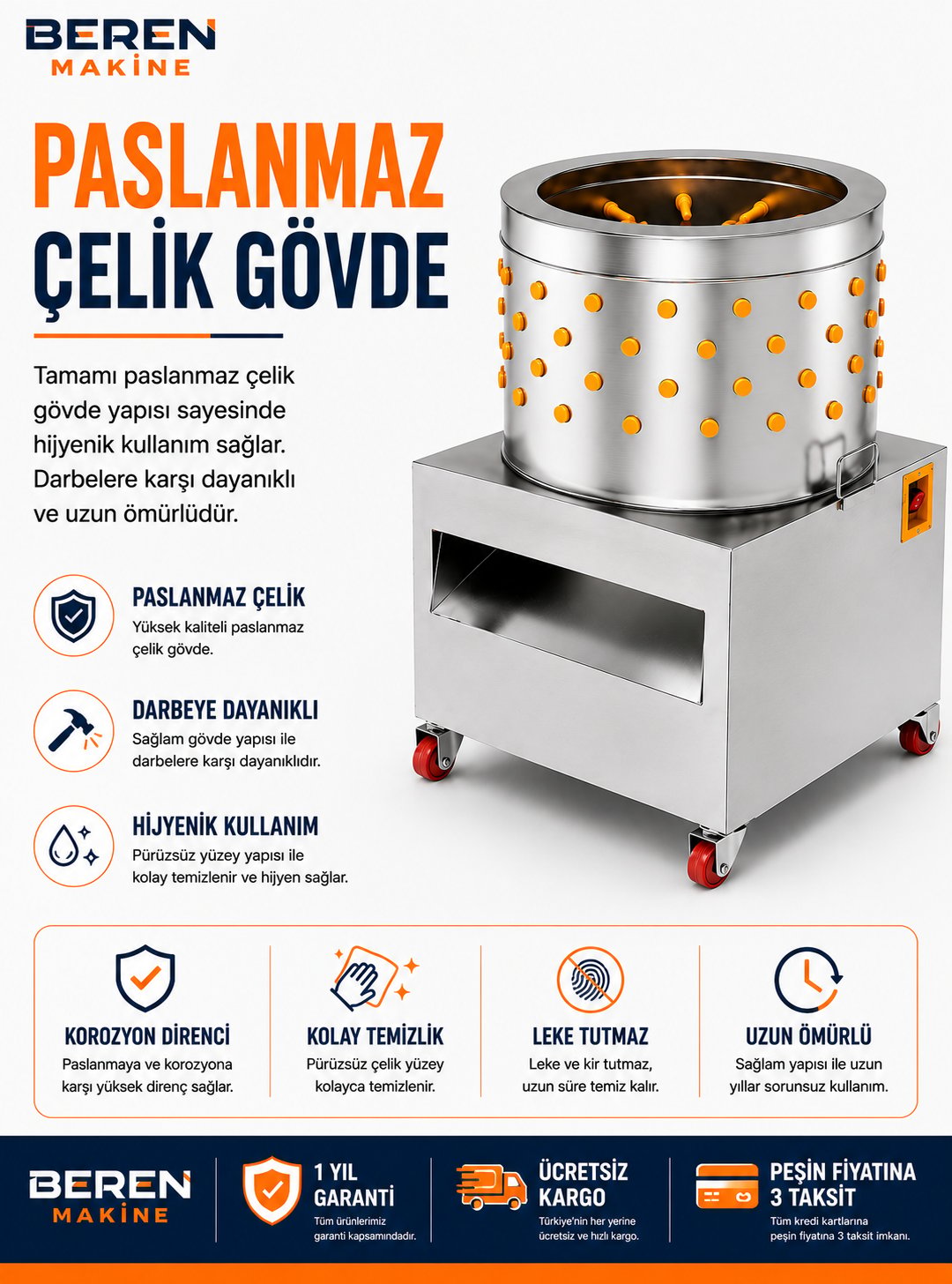 Kaz Tüy Yolma Makinesi | 3000 Watt Profesyonel Paslanmaz Çelik