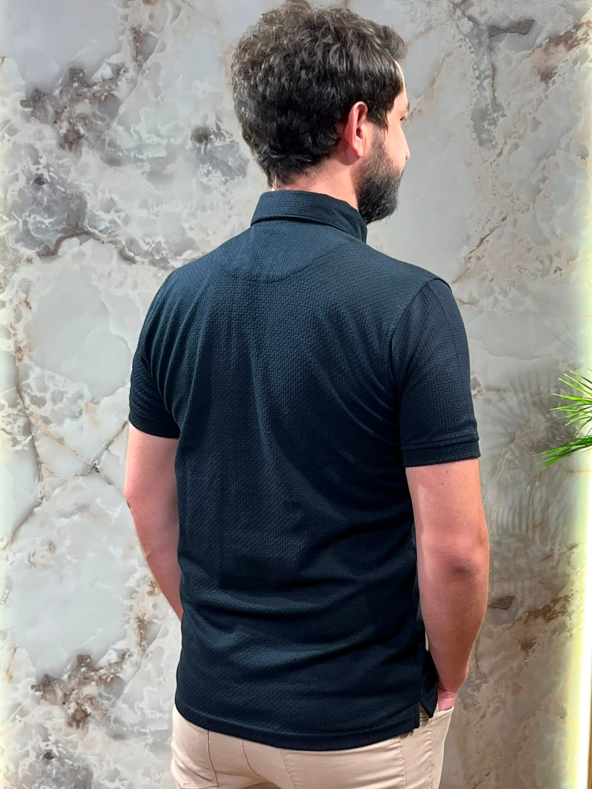 ERKEK DOKULU POLO YAKA TİŞÖRT SLİM FİT KISA KOLLU SİYAH