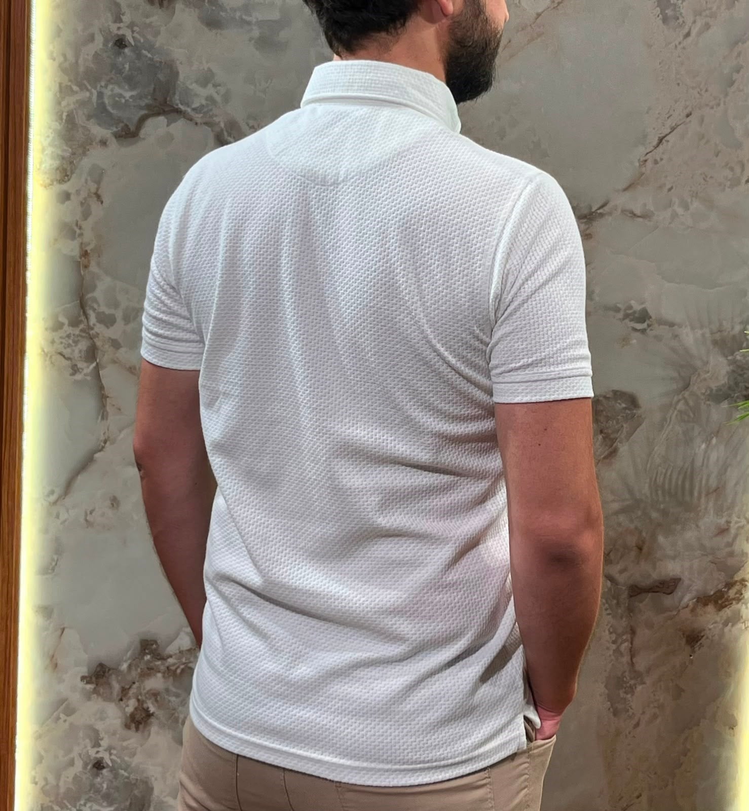 ERKEK DOKULU POLO YAKA TİŞÖRT SLİM FİT KISA KOLLU BEYAZ