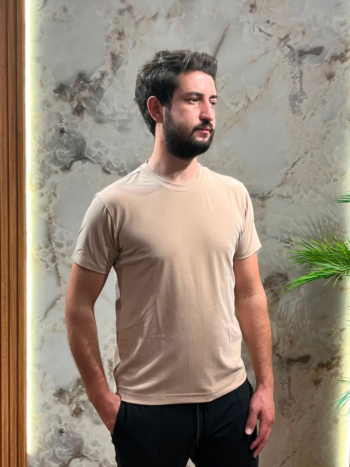ERKEK PREMİUM BASİC BİSİKLET YAKA TİŞÖRT VİZON
