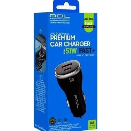 Acl Araç Şarj Aleti PD Type-C 6A 51W (Usb-C-A) AC-104 1178