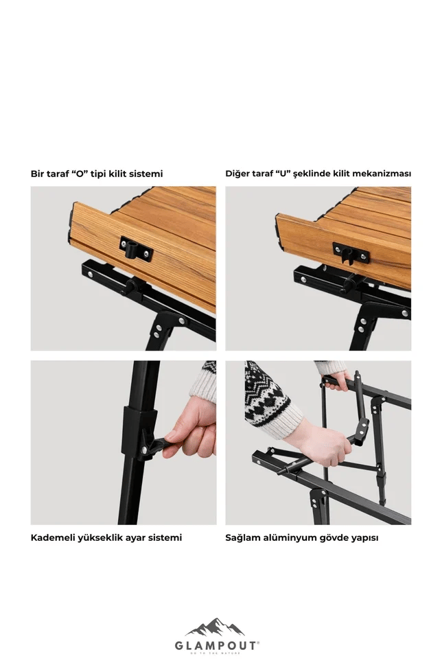 Glampout Axis Teleskopik Ayaklı Kamp Masası 90x52x46-68 cm 1886