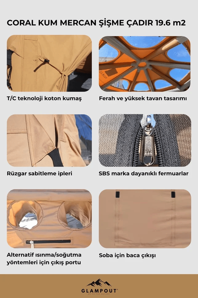 Glampout Coral Şişme Kamp Çadırı 19.6 m2 Kum Mercan 1688