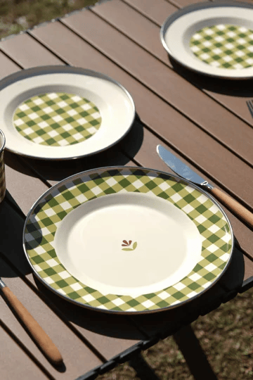 Glampout Cozy Emaye Tabak Yeşil Ekose 25 cm
