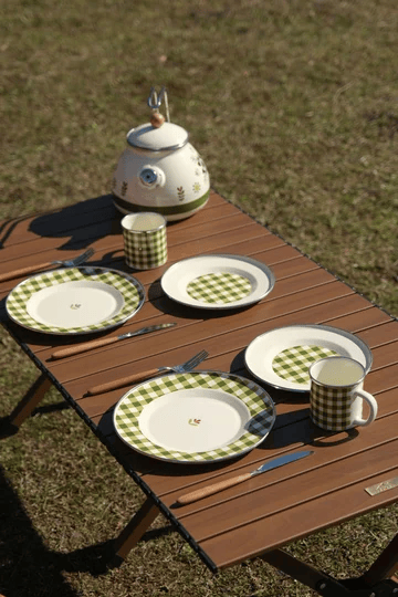 Glampout Cozy Emaye Tabak Yeşil Ekose 21 cm 1107