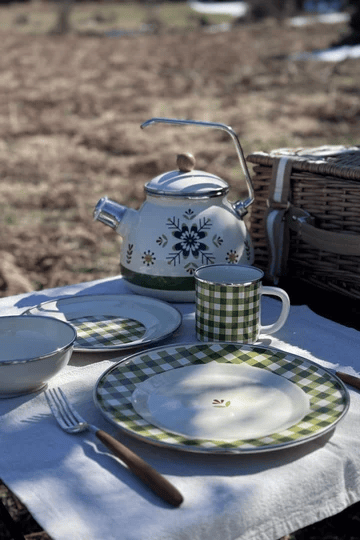 Glampout Cozy Emaye Tabak Yeşil Ekose 21 cm 1107