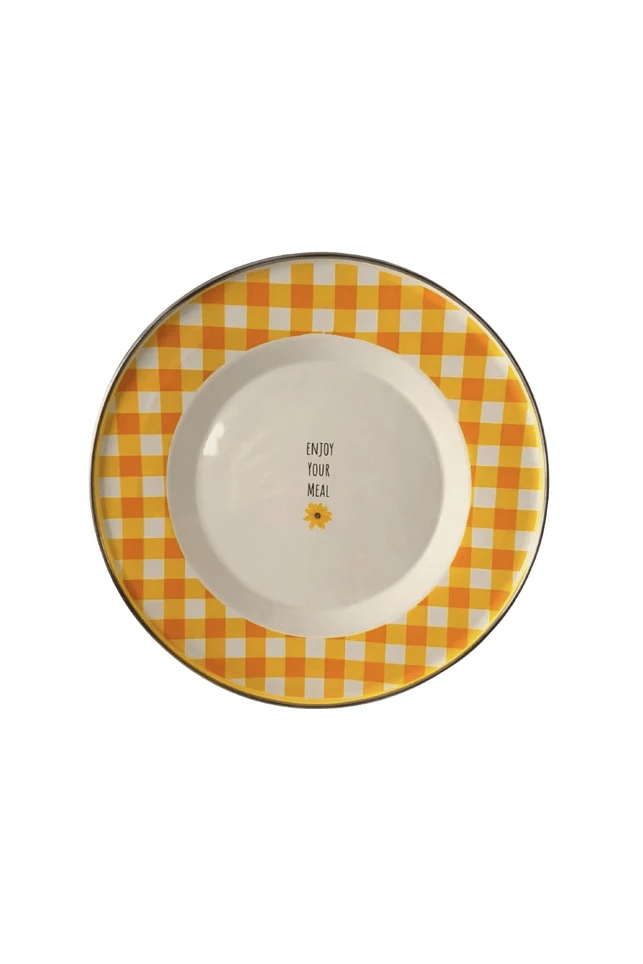 Glampout Picnic Emaye Tabak Sarı Ekose 25 cm 1046