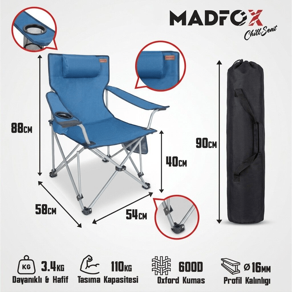 Madfox ChillSeat Yastıklı Katlanabilir Kamp Sandalyesi/Blue