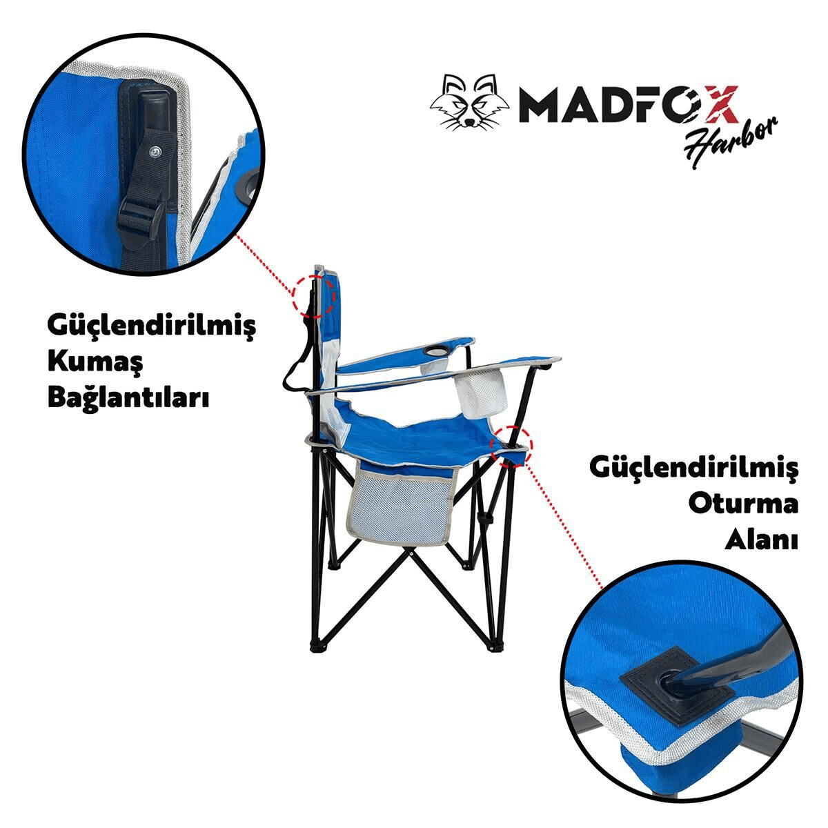 Madfox Harbor Katlanır Kamp Sandalyesi, Renk:Mavi