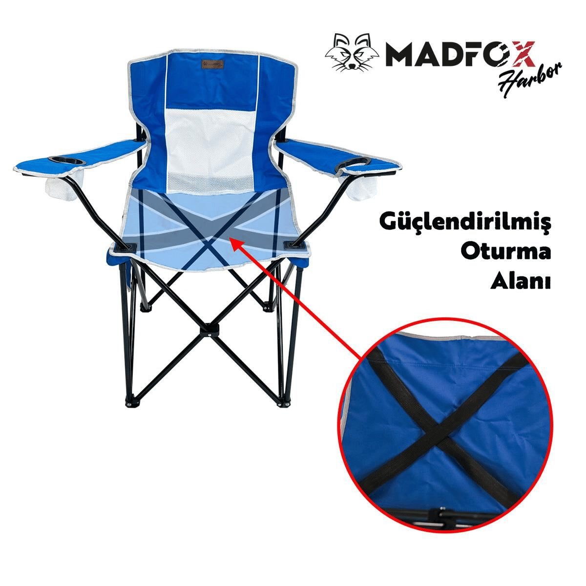Madfox Harbor Katlanır Kamp Sandalyesi, Renk:Mavi