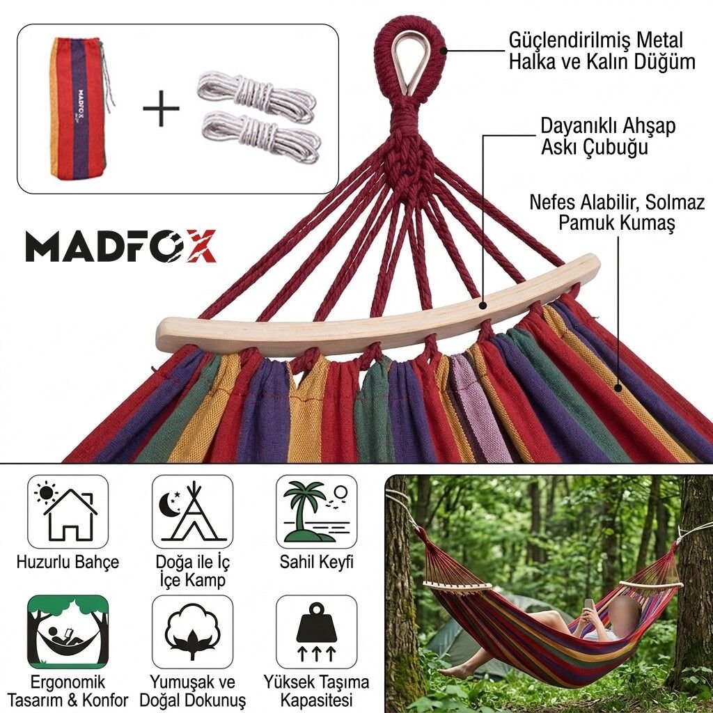 Madfox Tree Bed Lightweight Canvas Hamak/Kırmızı/