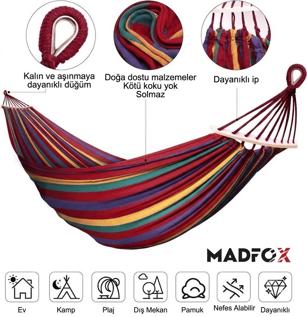 Madfox Tree Bed Lightweight Canvas Hamak/Kırmızı/