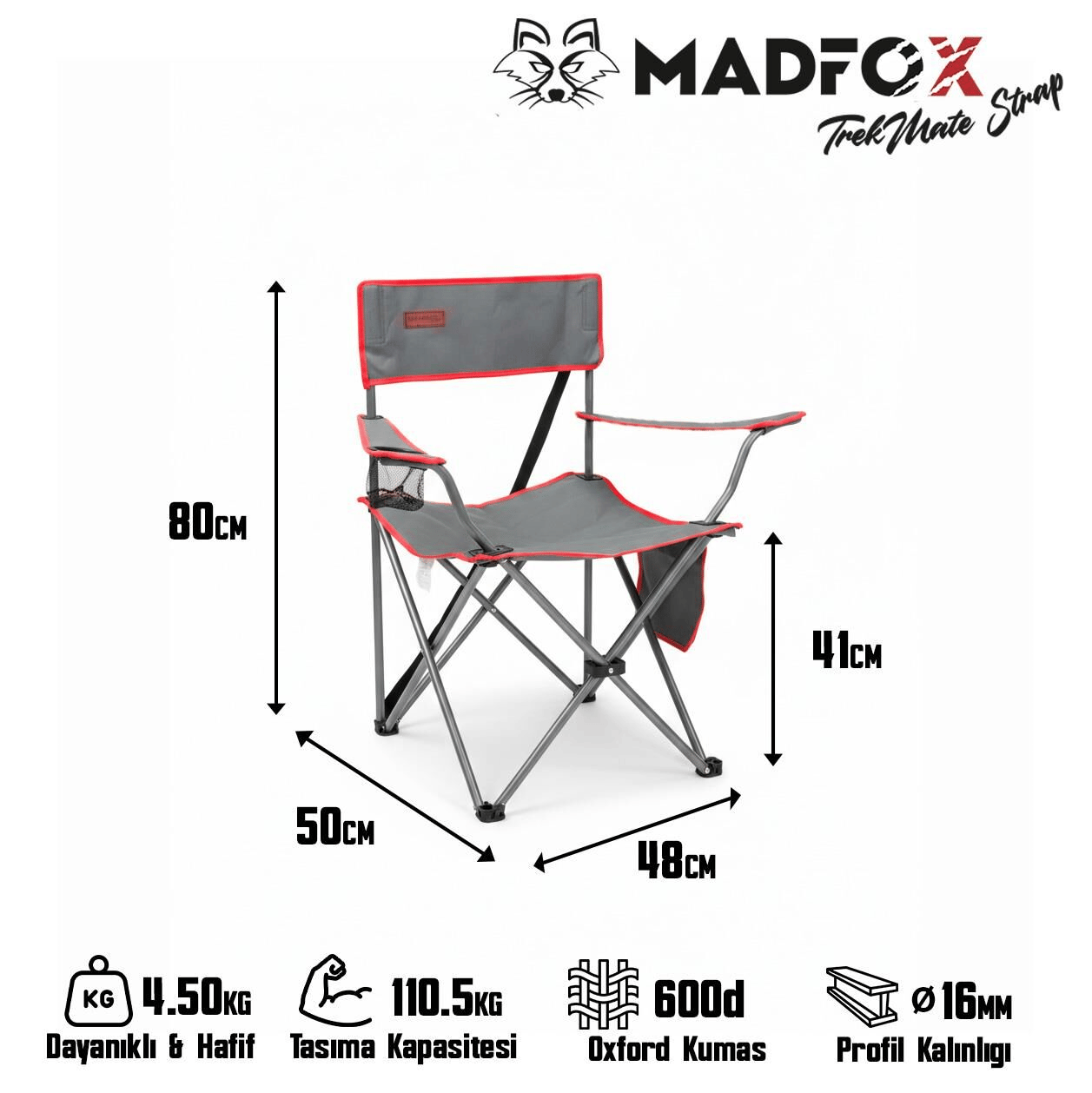 Madfox TrekMate Strap Katlanır Outdoor Koltuk, Renk:Kırmızı,