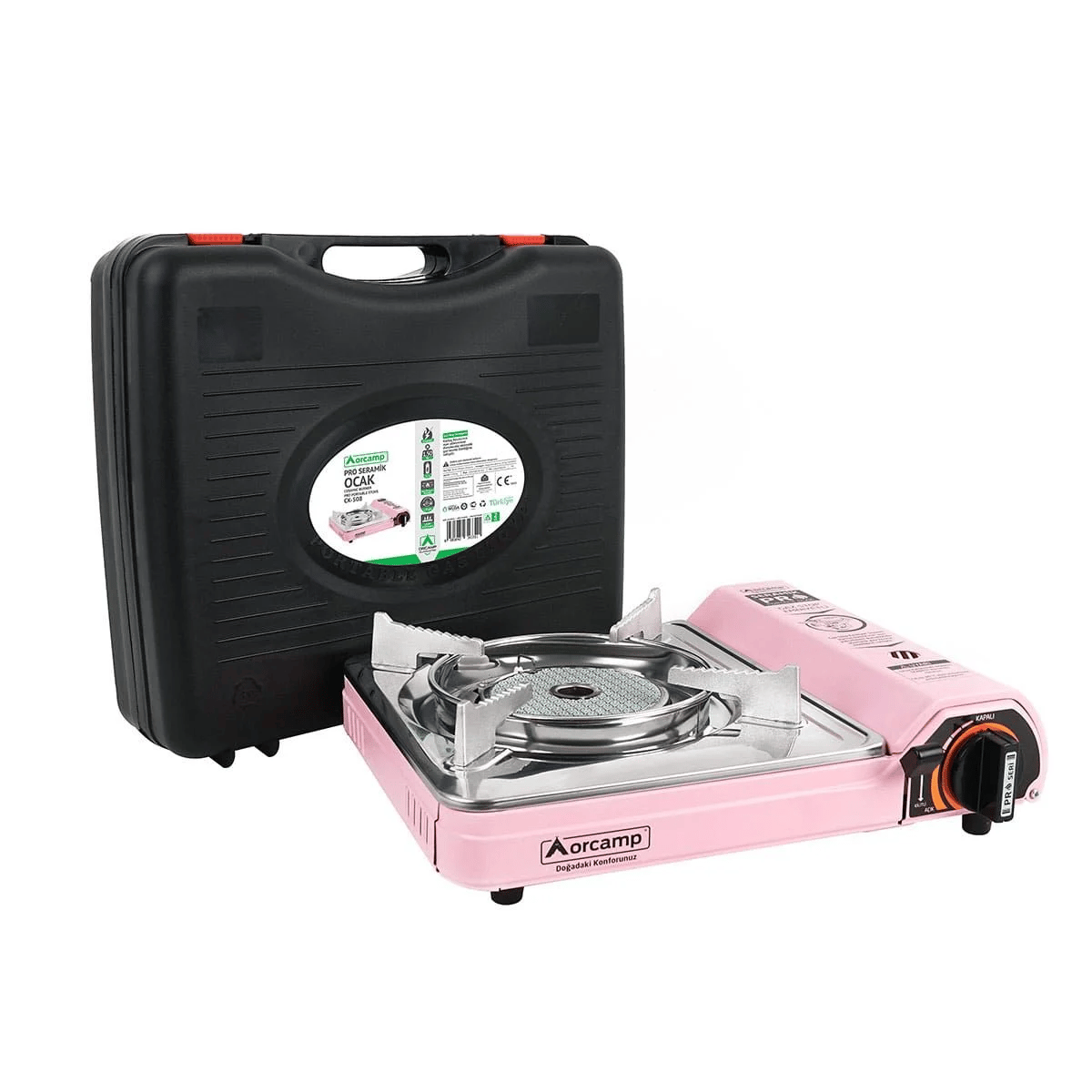 Orcamp Pembe Pro Seramik Portatif Ocak Gaz Stop Emniyetli 