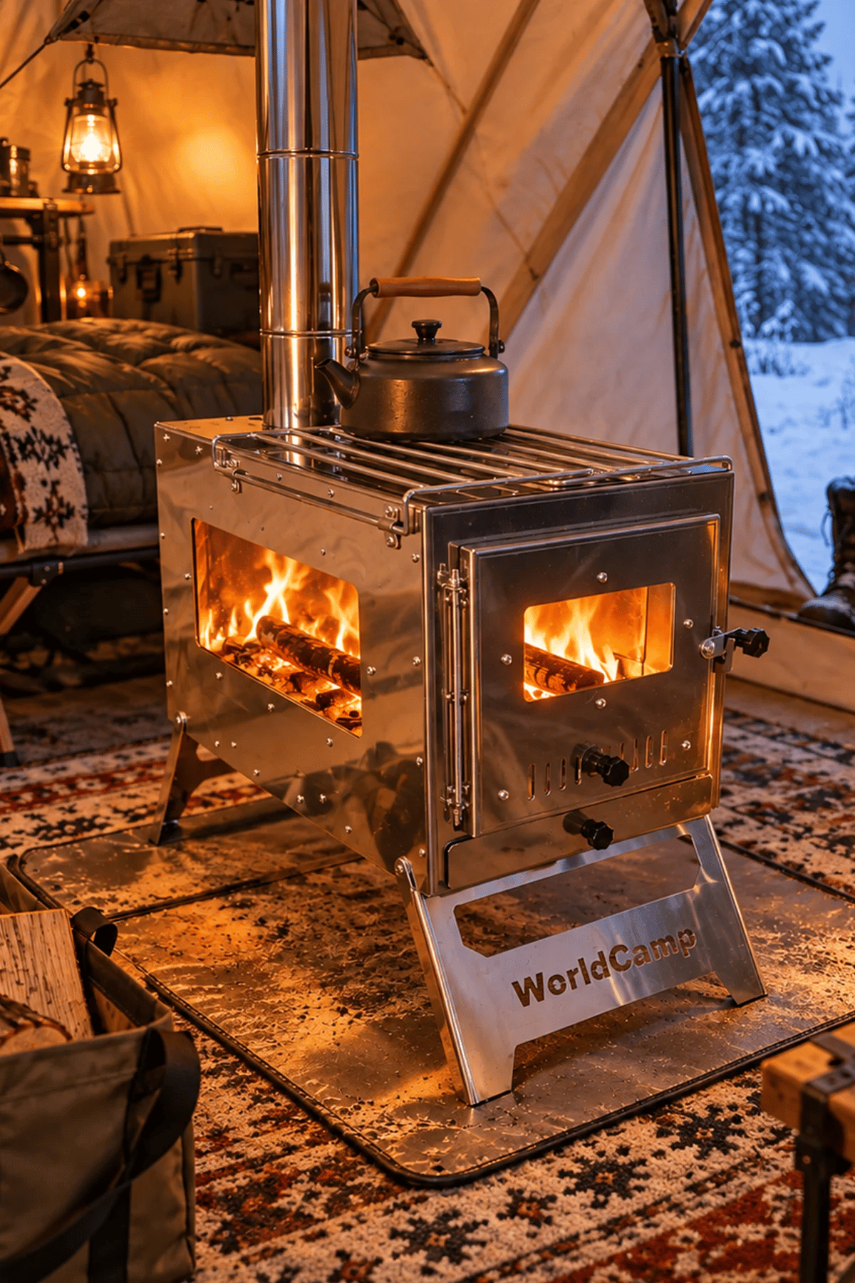 World Camp Lüx XL Krom Çadır Sobası (Çift Camlı) WR-319A 1502