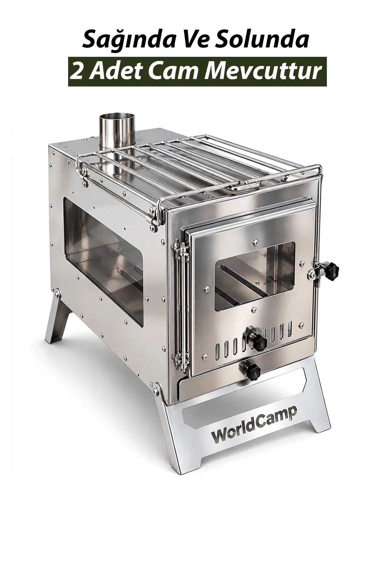 World Camp Lüx XL Krom Çadır Sobası (Çift Camlı) WR-319A 1502