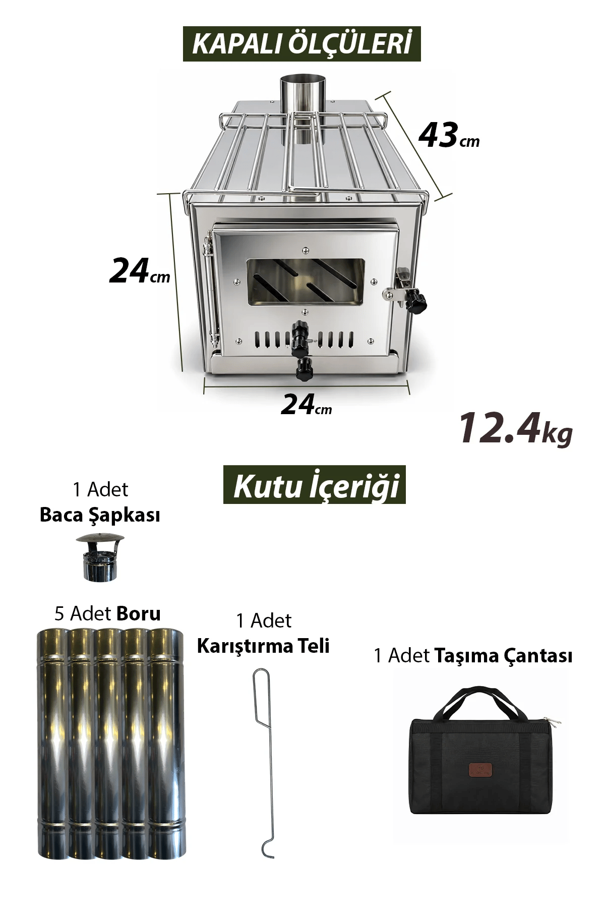 World Camp Lüx XL Krom Çadır Sobası (Çift Camlı) WR-319A 1502