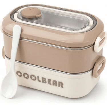 Yemek Taşıma Kabı 2 Katlı Cool Bear - Kaşıklı Sızdırmaz Lunch Box
