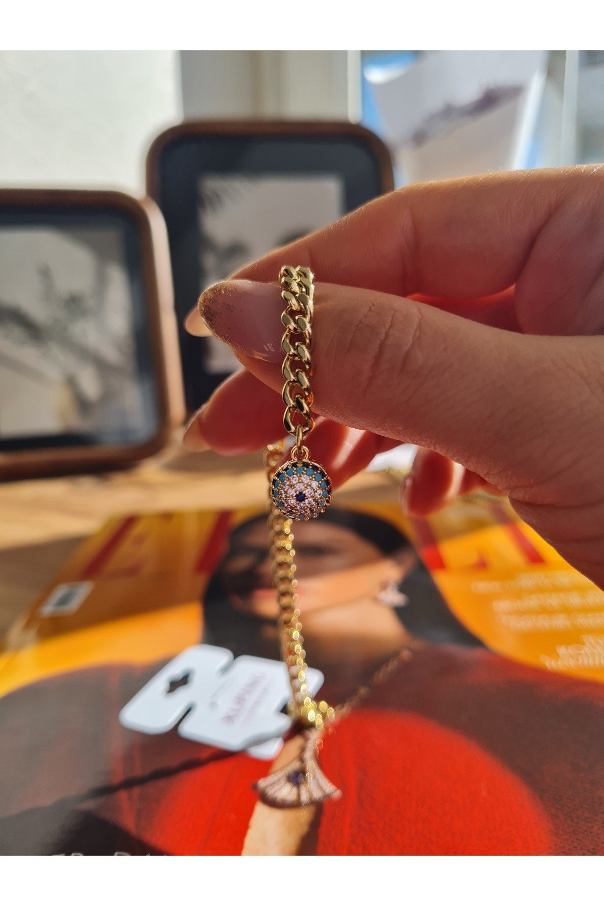 Çelik Gold Nazar Detaylı Zincir Bileklik