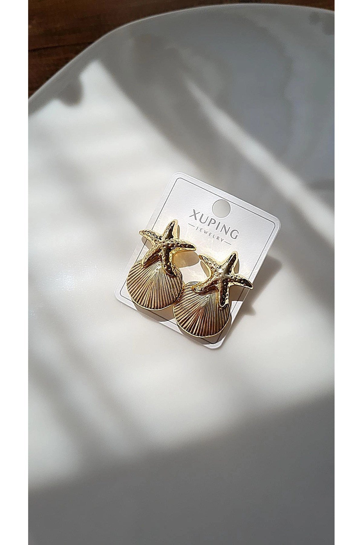 Deniz Yıldızı ve Deniz Kabuğu Gold Küpe