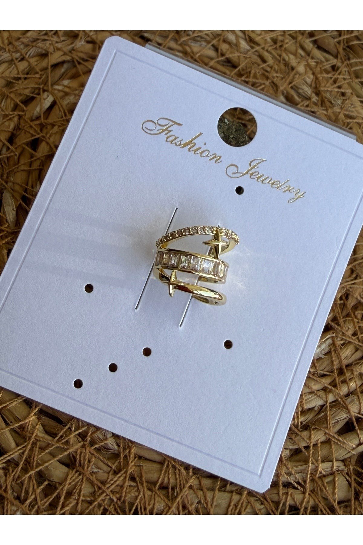 Gold Zirkon Taşlı Çok Sıralı Yıldız Detaylı Ear Cuff Kıkırdak Küpesi