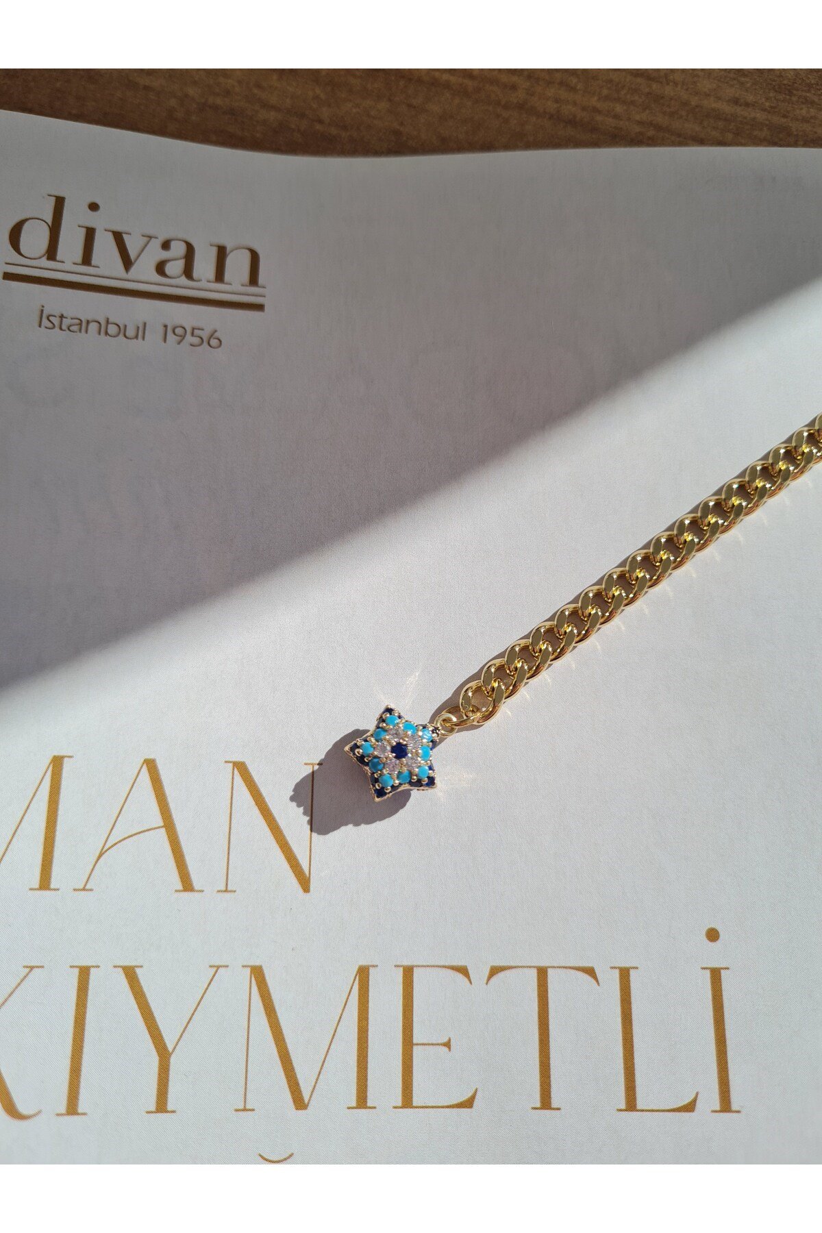 Modern Gold Yıldız Taş Detaylı Zincir Bileklik