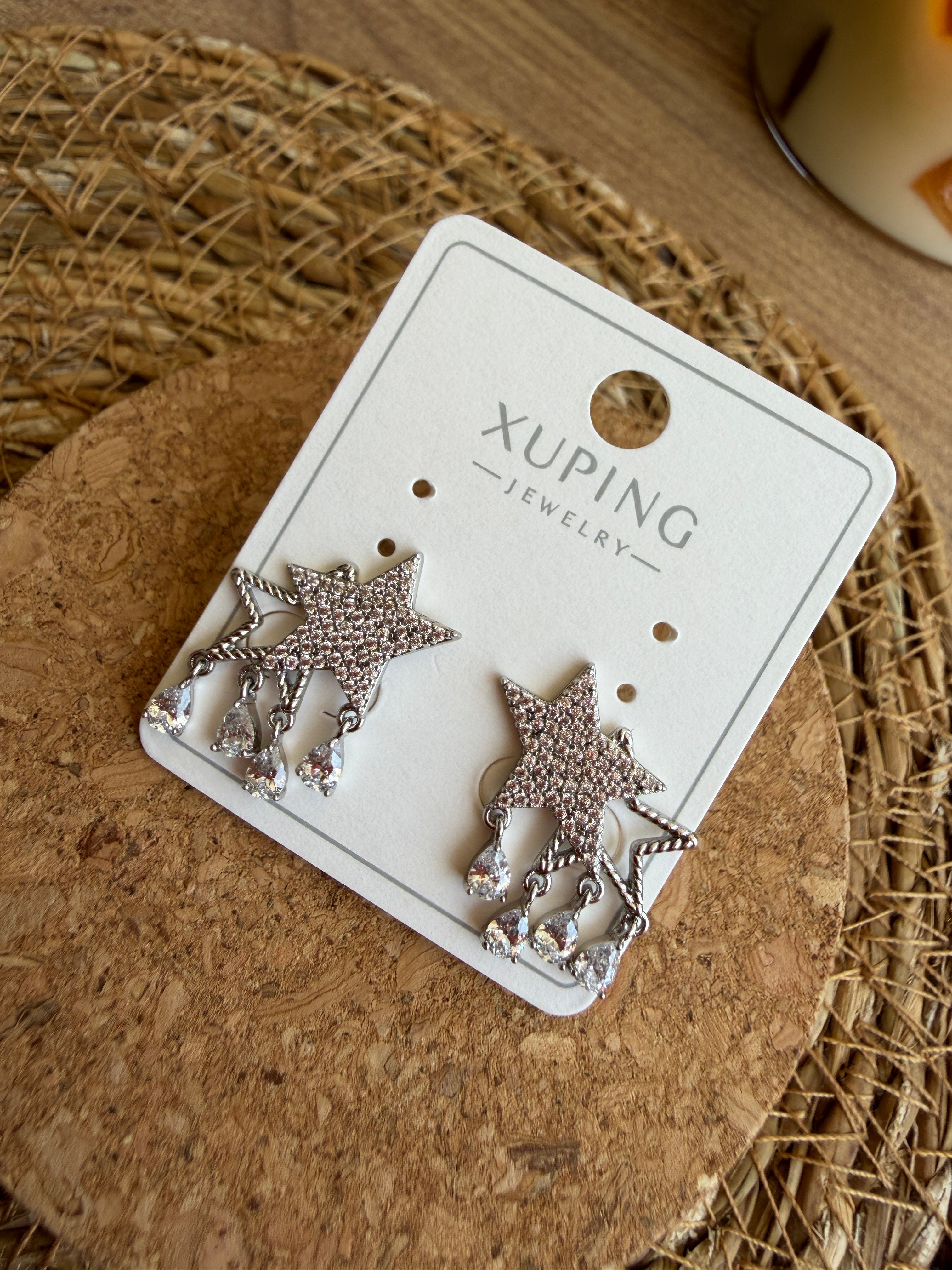 Xuping Jewelry Zirkon Taşlı Yıldız Figürlü Sallantılı Silver Kadın Küpe