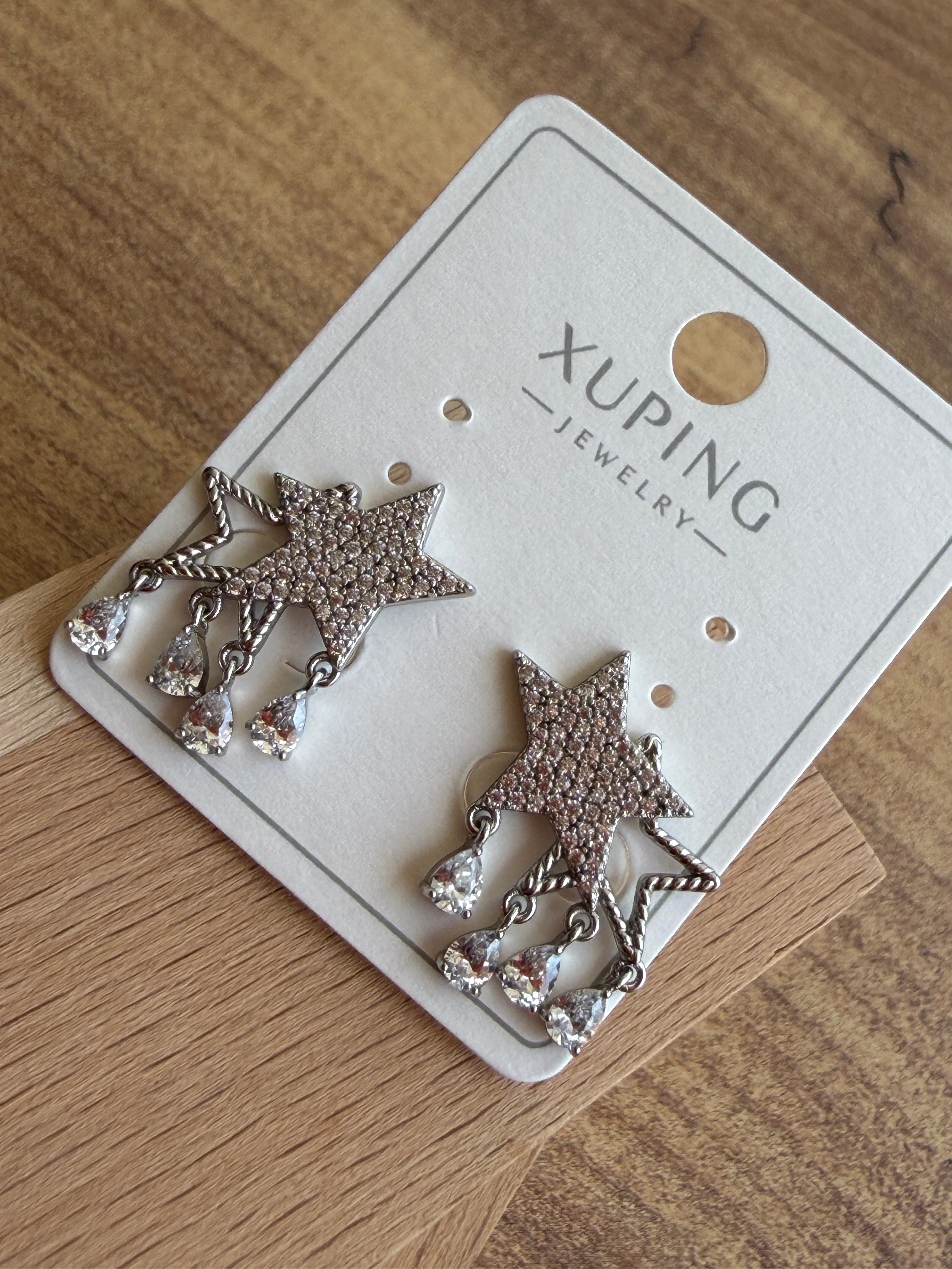Xuping Jewelry Zirkon Taşlı Yıldız Figürlü Sallantılı Silver Kadın Küpe