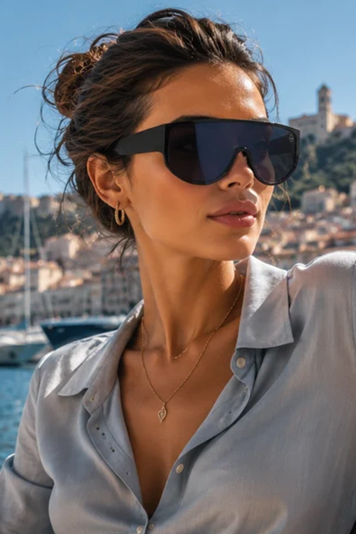 EDGE 1 Oversize Siyah Shield Güneş Gözlüğü – Koyu Tek Parça Lens