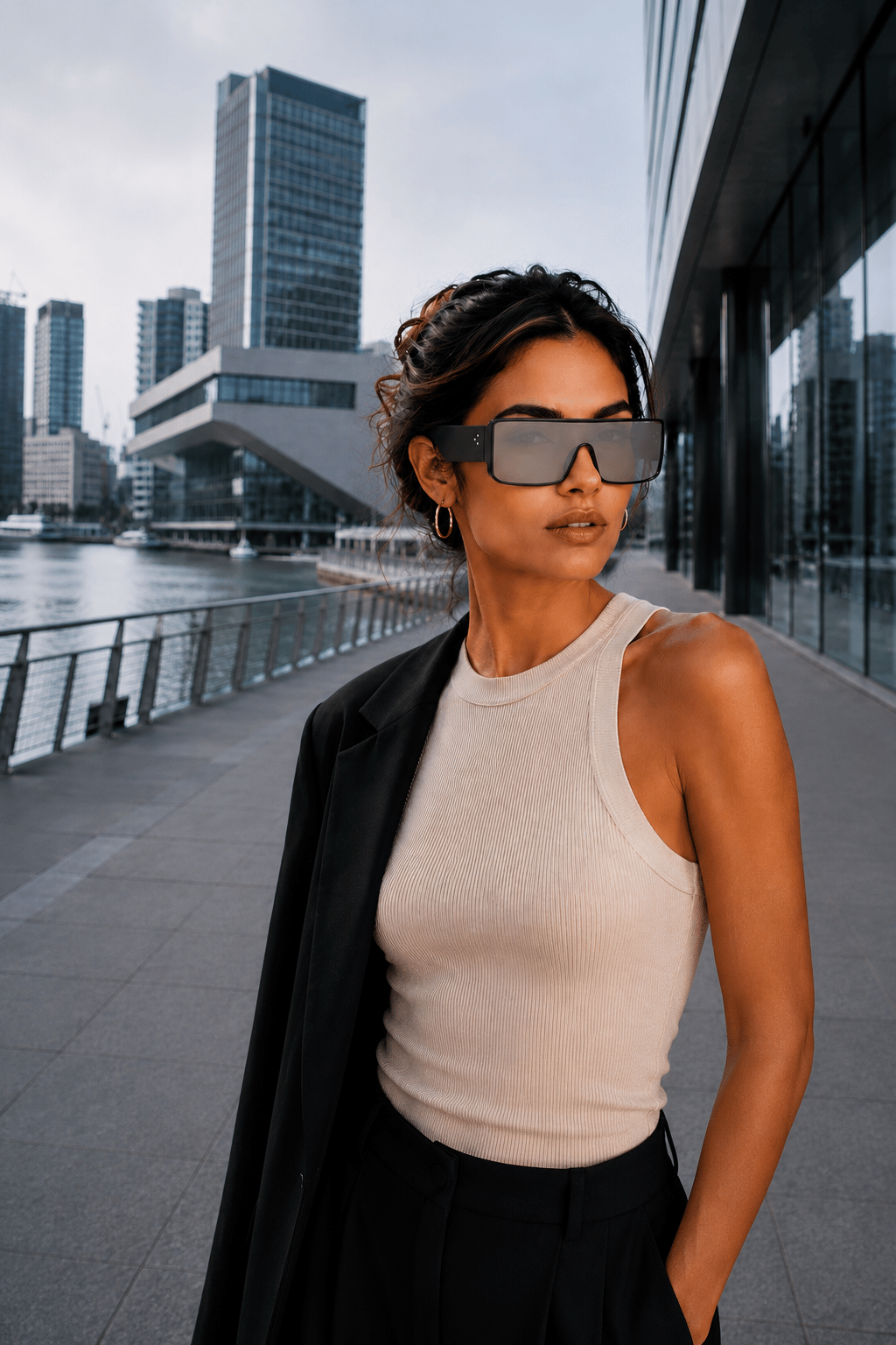 VEIL Unisex Oversize Shield Güneş Gözlüğü – Açık Gri Lens Siyah Çerçeve