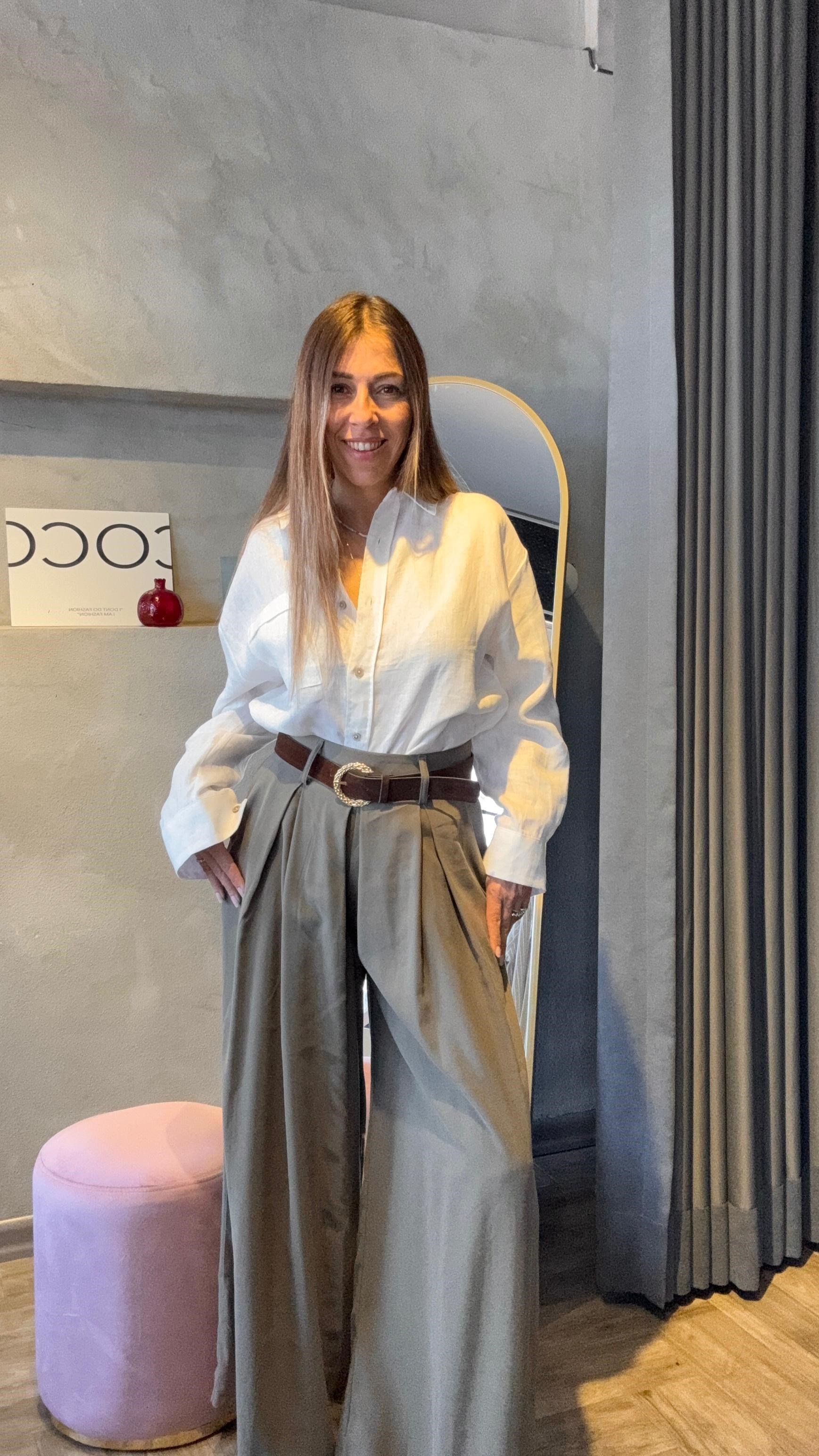 HAKİ DÖKÜMLÜ KEMERLİ PANTOLON