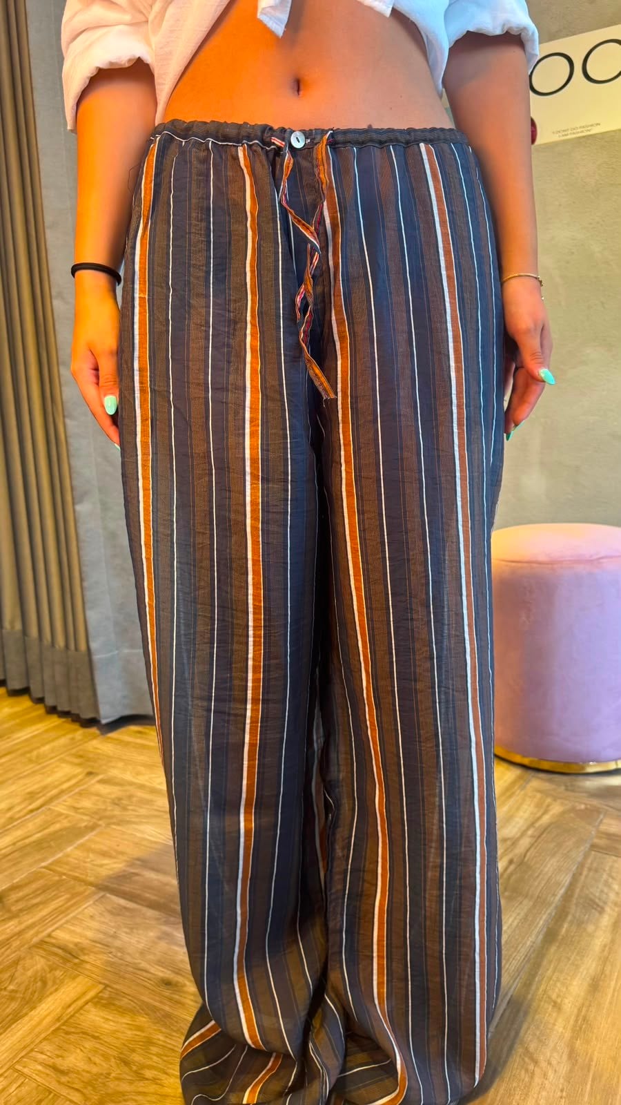ZR ÇİZGİLİ TÜL PANTALON LACİVERT