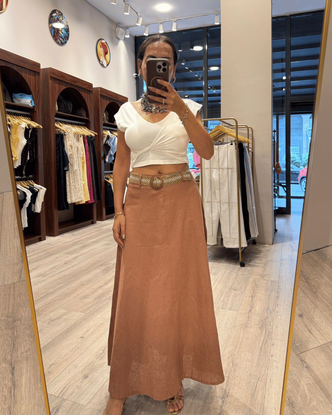 FLOW 244047 KEMERLİ KETEN ETEK