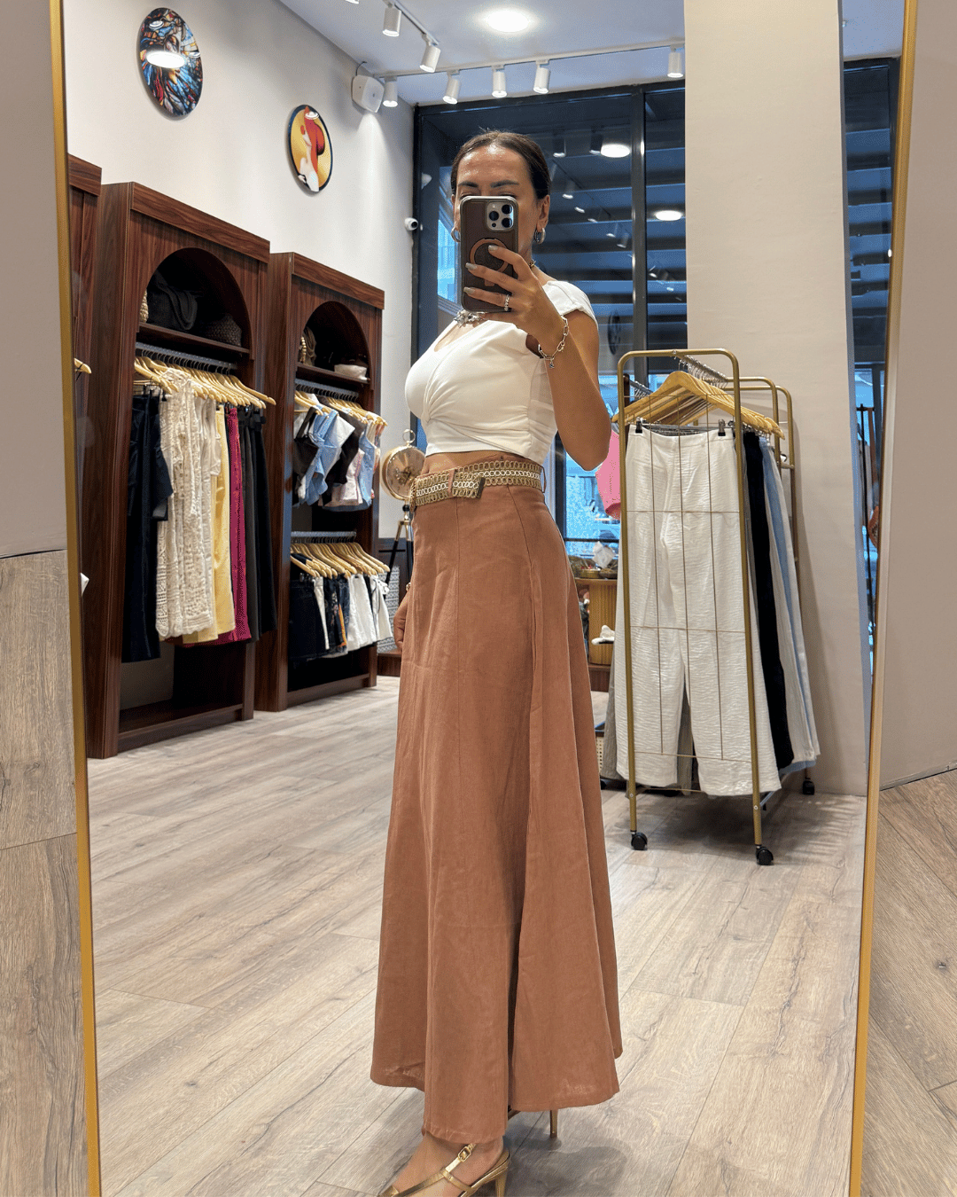 FLOW 244047 KEMERLİ KETEN ETEK