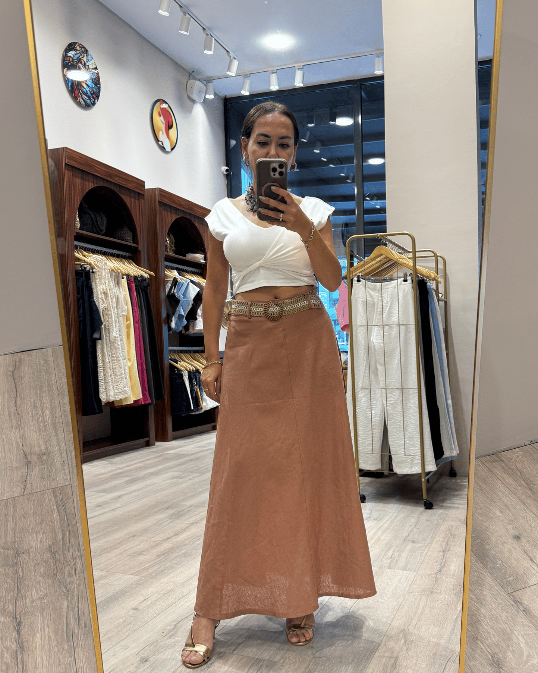 FLOW 244047 KEMERLİ KETEN ETEK