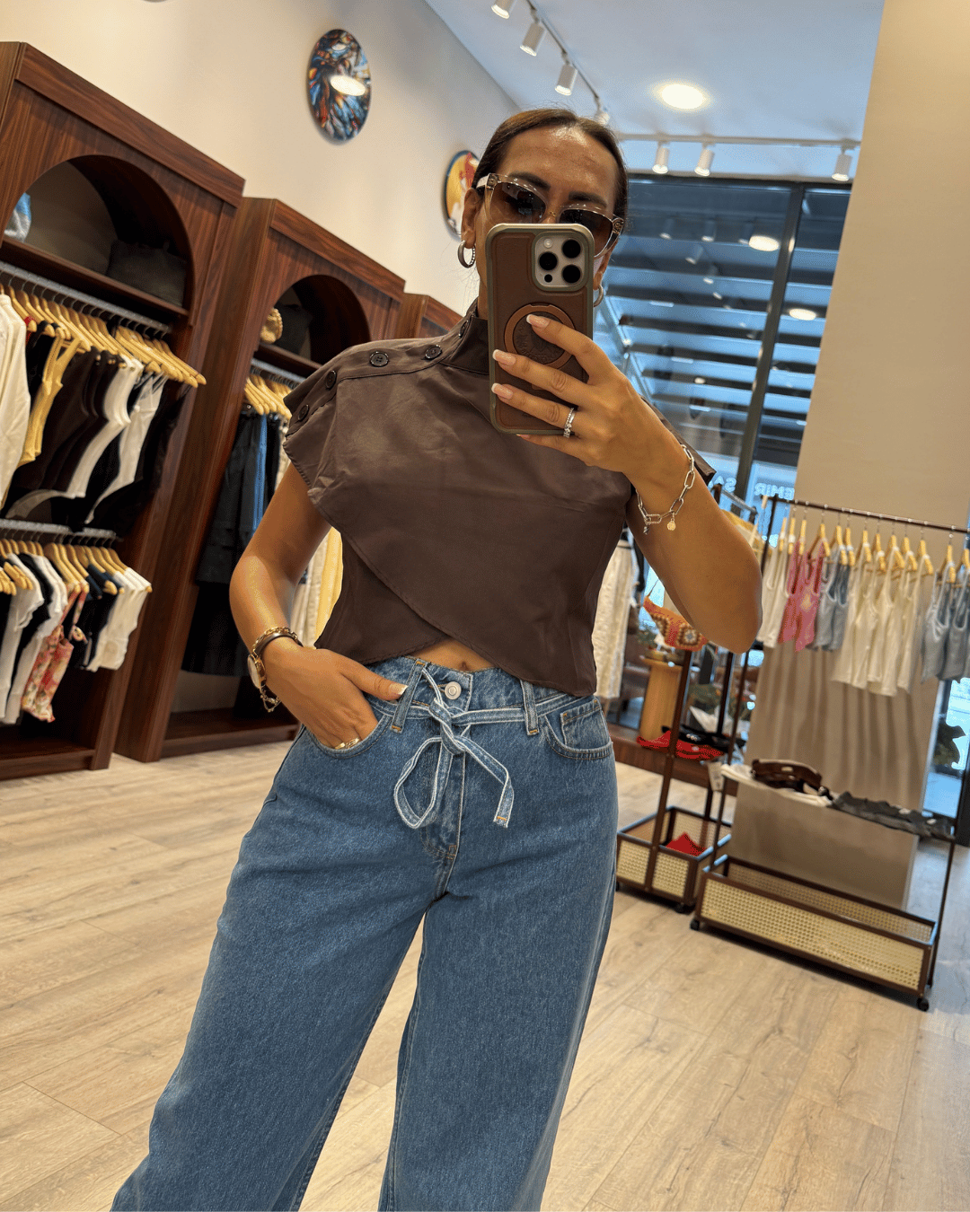 FLOW 263267 FLOW POPLİN CROP DÜĞMELİ BLUZ