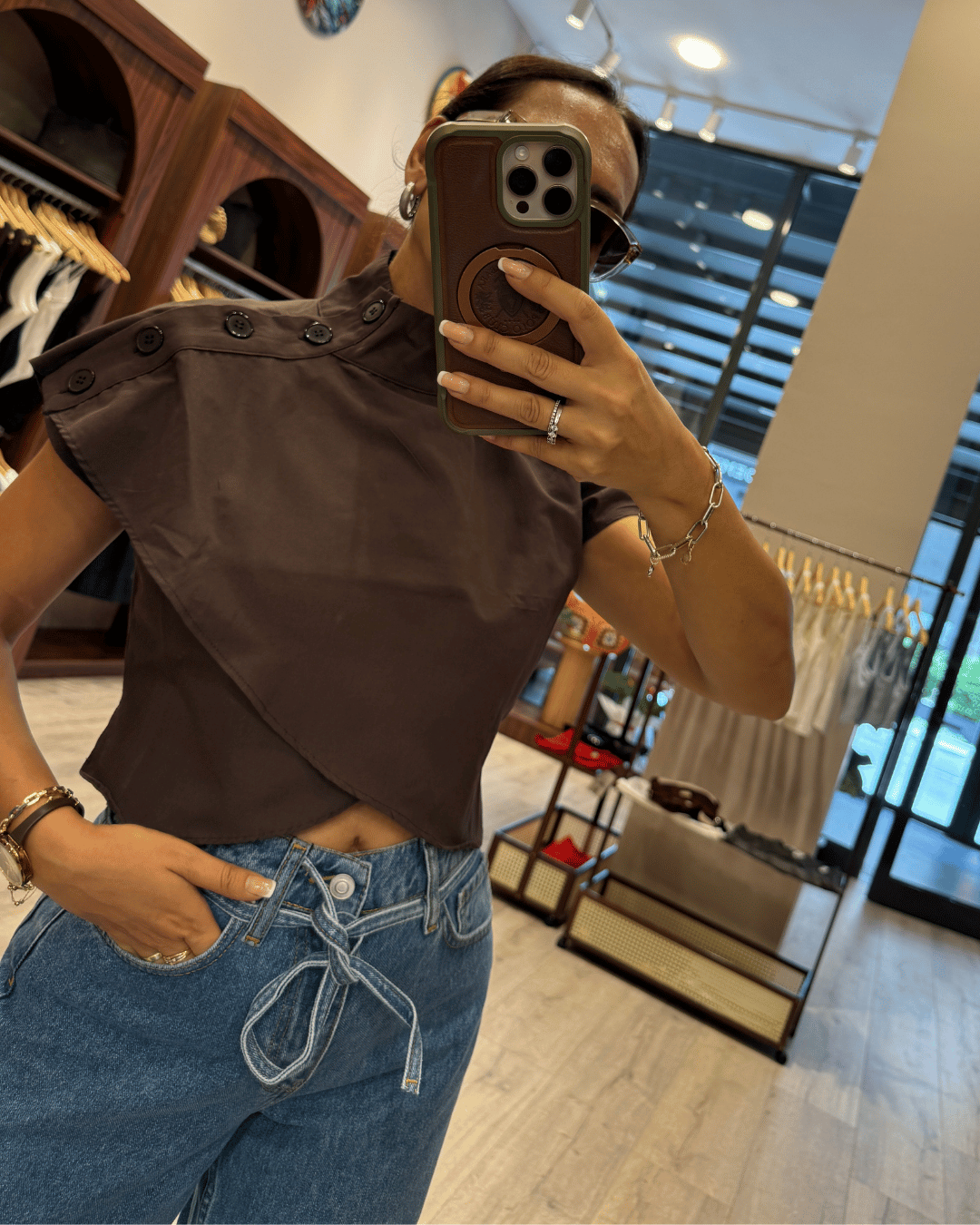FLOW 263267 FLOW POPLİN CROP DÜĞMELİ BLUZ